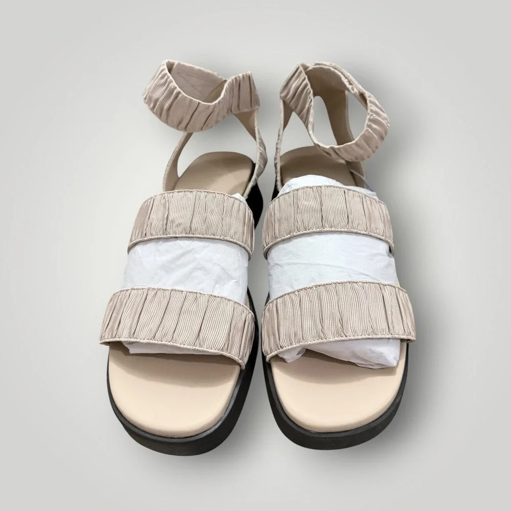 Aerosoles Platform Fiona Sandals Women 11 Beige Chunk Comfort Travel Scandi